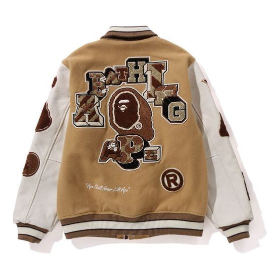 Куртка-бомбер A Bathing Ape BAPE Multi Motif Varsity Jacket, цвет 'Бежевый' — фото 2