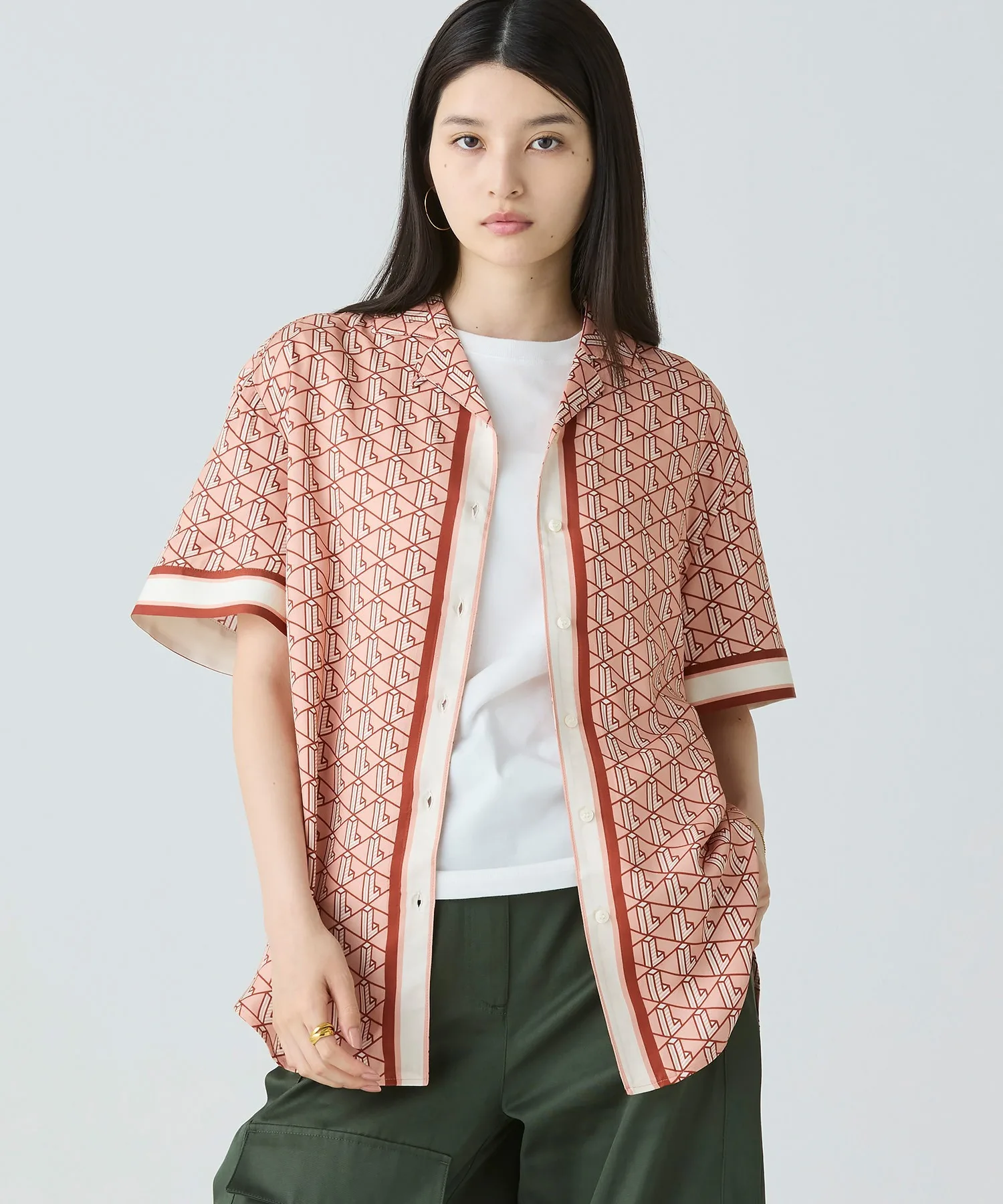 Женская рубашка оверсайз LACOSTE с монограммами, розовая
