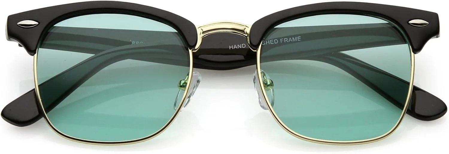 

zeroUV - Современные полуободковые солнцезащитные очки с квадратными линзами и цветными тонированными линзами в роговой оправе, диаметр линз 49 мм, Black Gold / Green