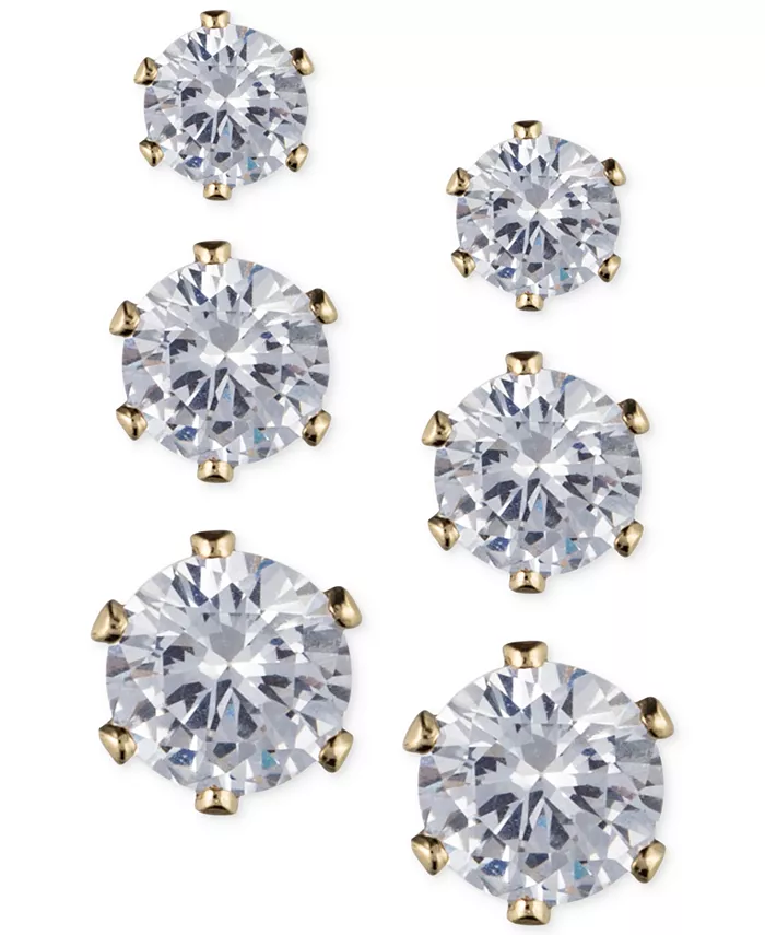 

Комплект серег-гвоздиков со стеклянным камнем Anne Klein, золотой