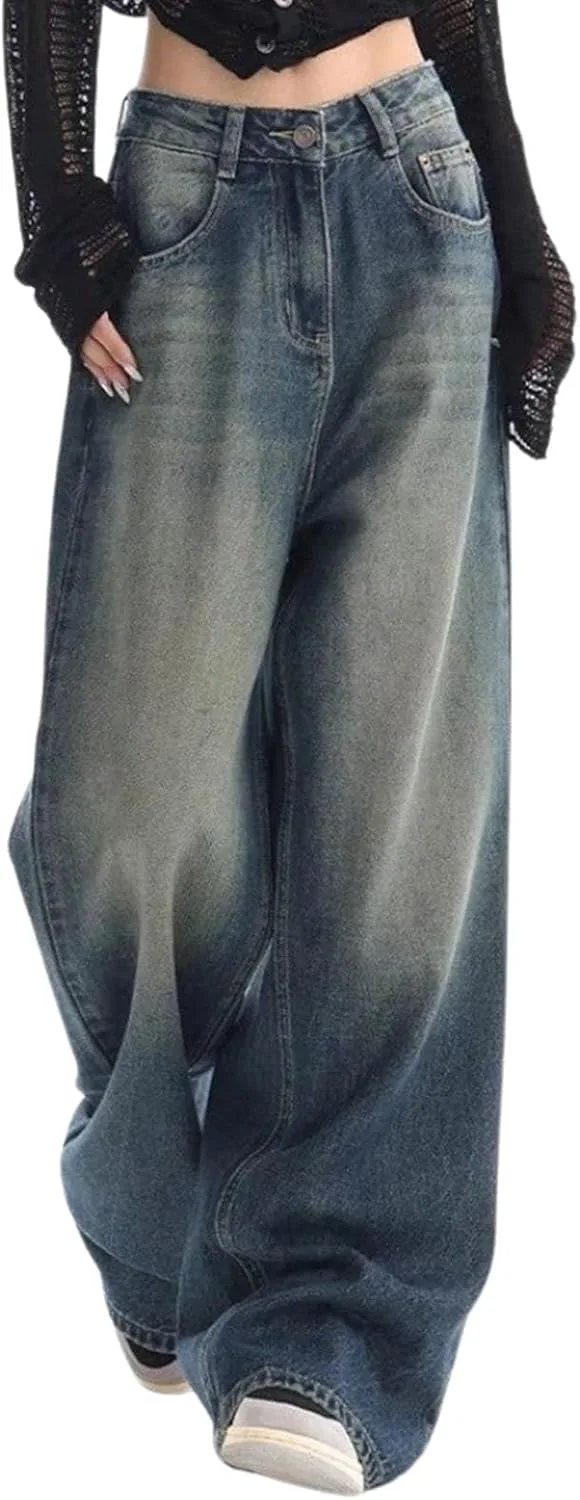 

ebossy женские джинсы Y2K широкие брюки-бойфренды винтажные с высокой талией