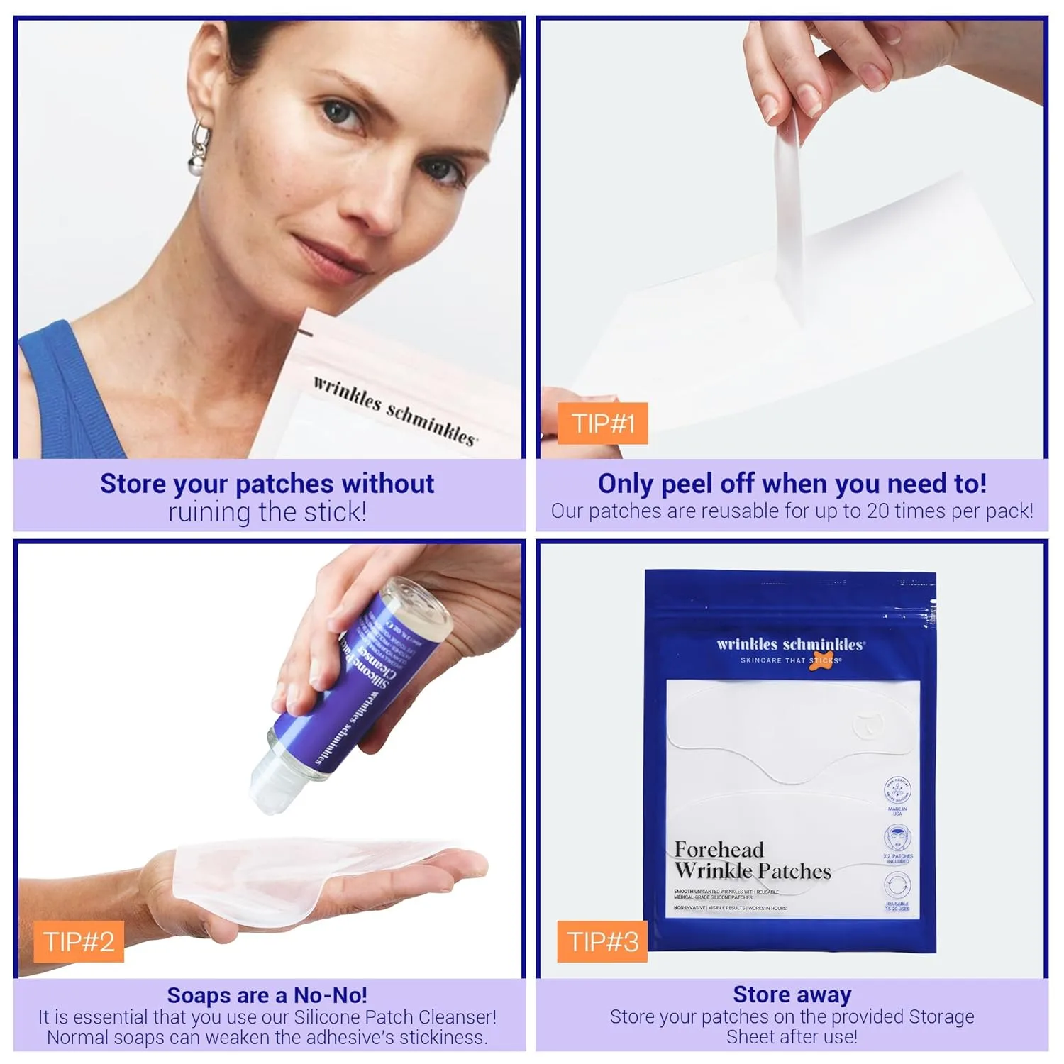 Пластыри от морщин Wrinkles Schminkles для лба, 4 шт., многоразовые гипоаллергенные силиконовые разглаживающие подушечки для уменьшения мимических морщин и подтяжки лица на ночь. 2 шт. (4 шт.) — фото 4