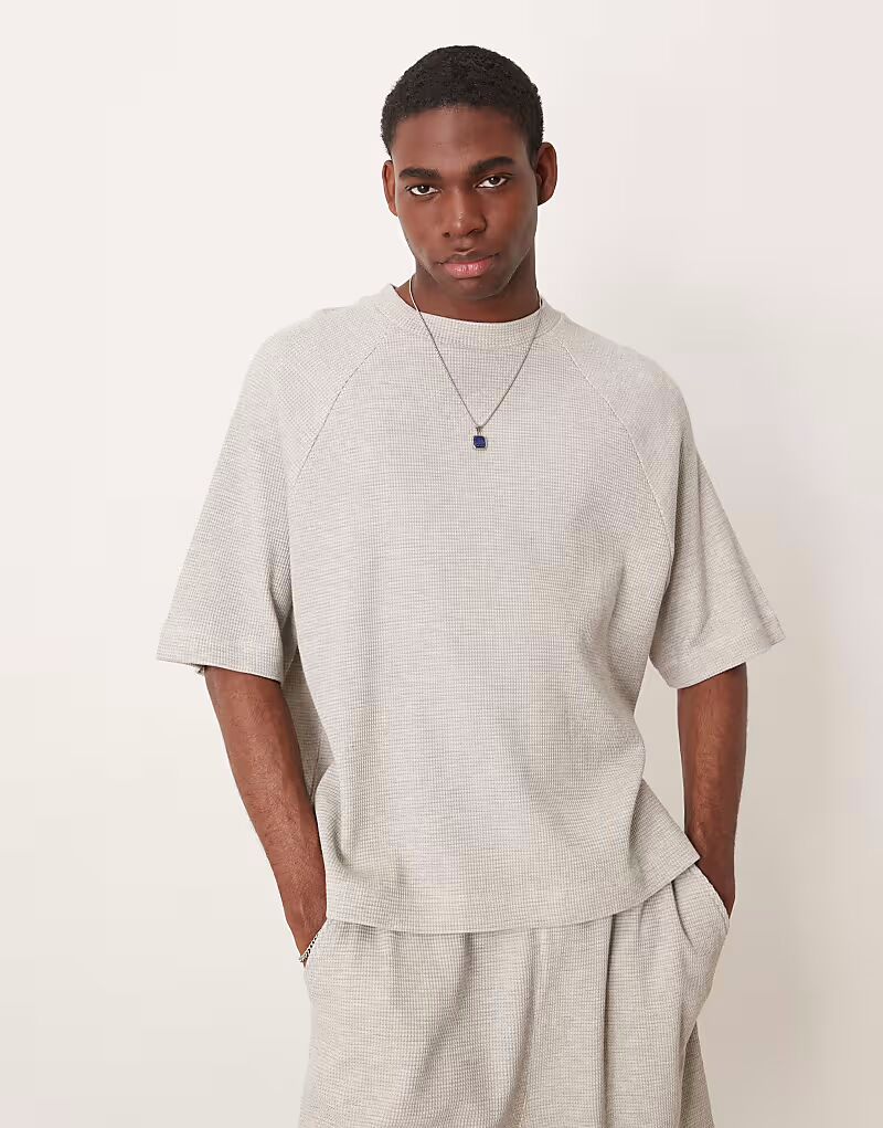 

Футболка-реглан свободного кроя серого меланжевого цвета с вафельным узором Asos Design