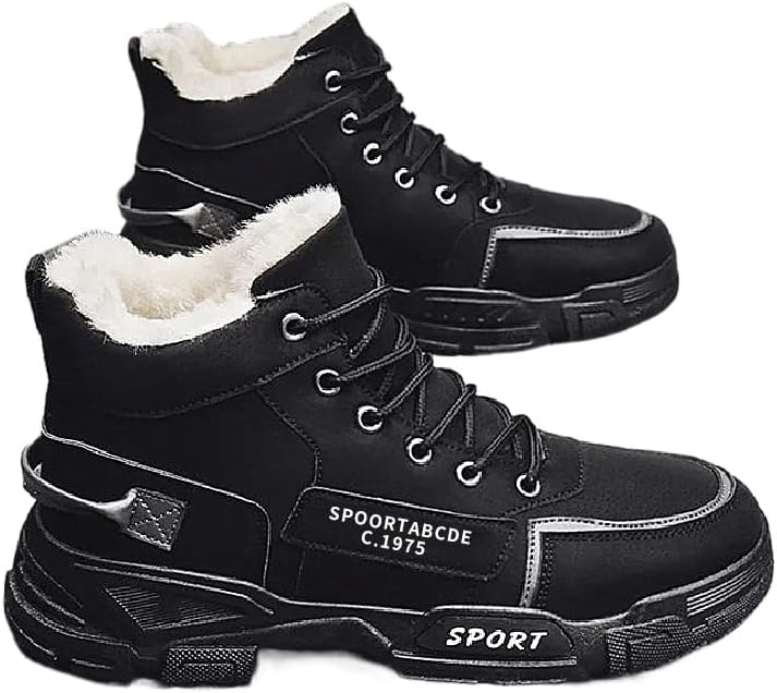 

Мужские зимние сапоги с флисовой подкладкой - повседневные и ботинки на шнуровке для тепла, походов и активного отдыха на улице Hhhchpm, черный