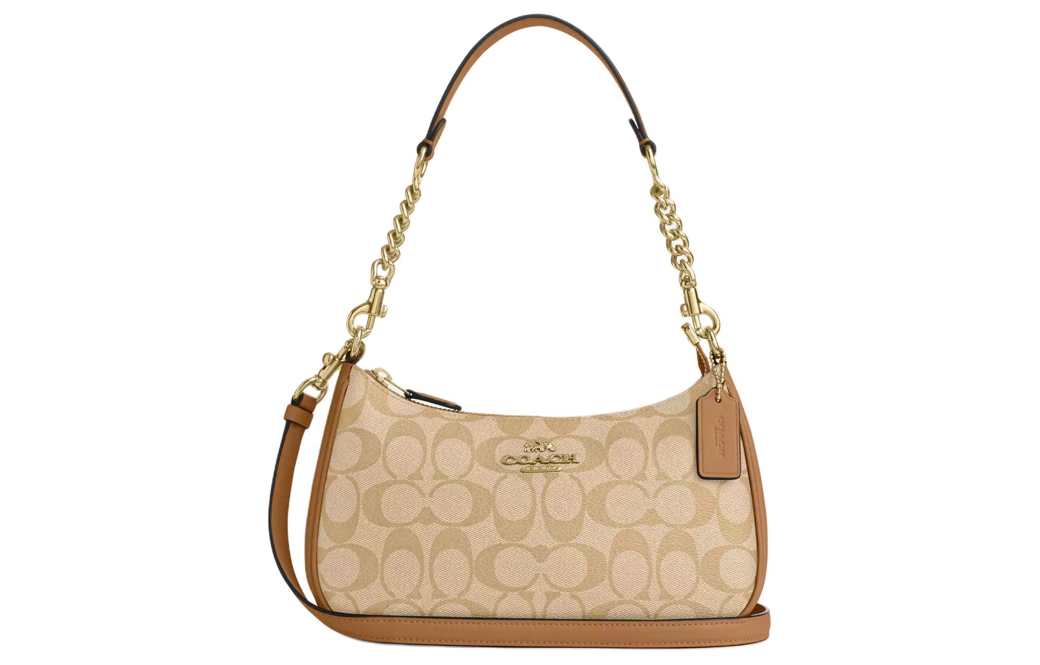 

Сумка Teri Canvas With Smooth Leather, Средний размер, Женская, Золото и Светлый хаки и Светлое седло COACH