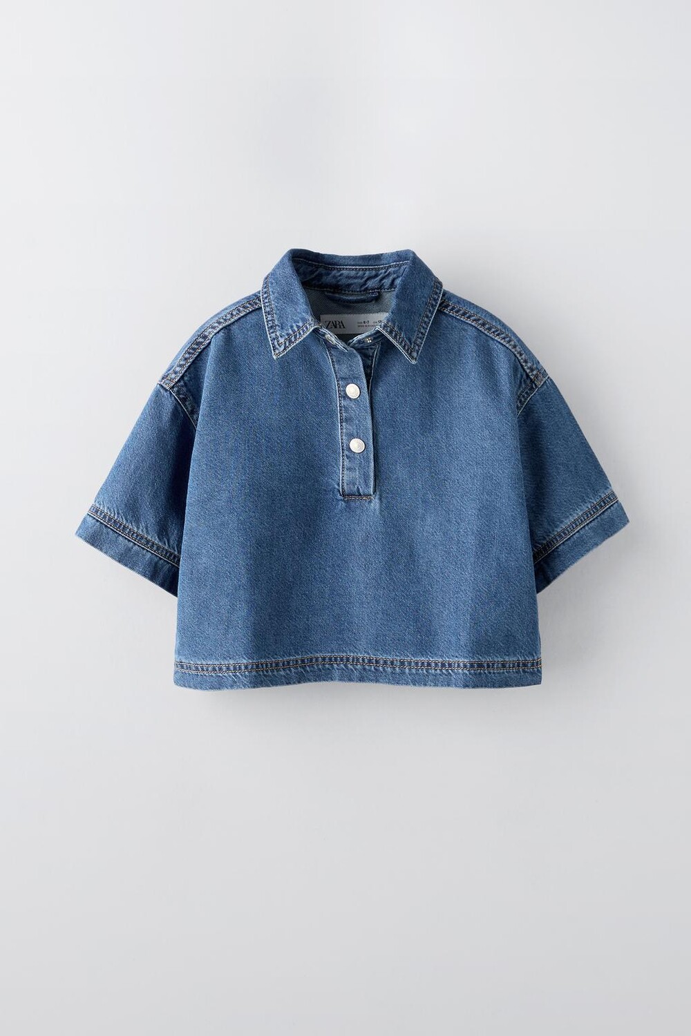 

Укороченная джинсовая рубашка ZARA, синий