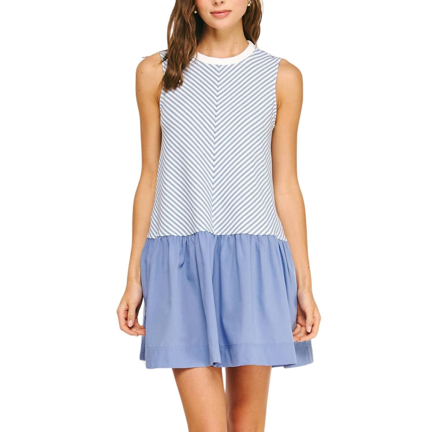 

Полосатое вязаное платье мини из смешанных материалов в сине-белой гамме Strut & Bolt