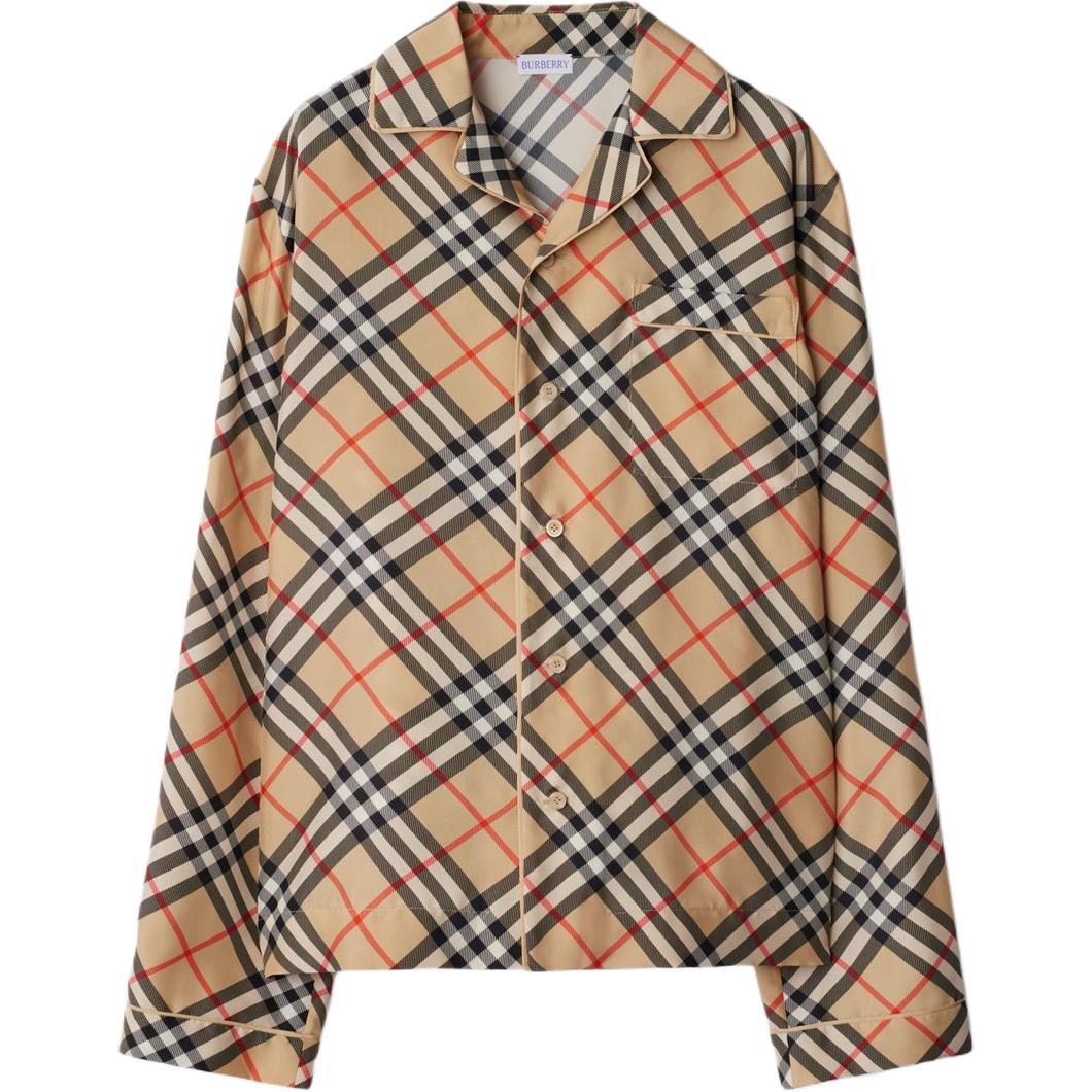 Пижамная блузка из шелка Burberry, клетчатый принт Vintage Check, бежевый — фото 3