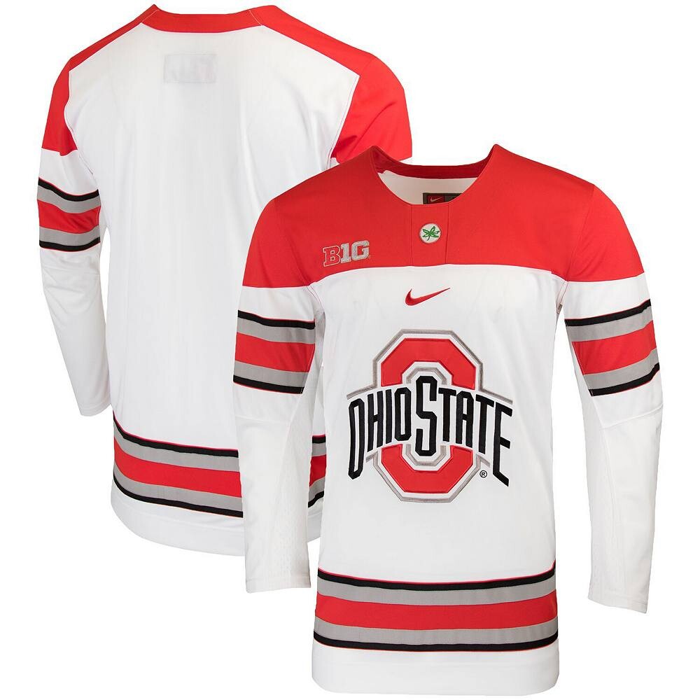 Мужская белая хоккейная майка для колледжа Nike Ohio State Buckeyes Replica, цвет Osu White — фото 2