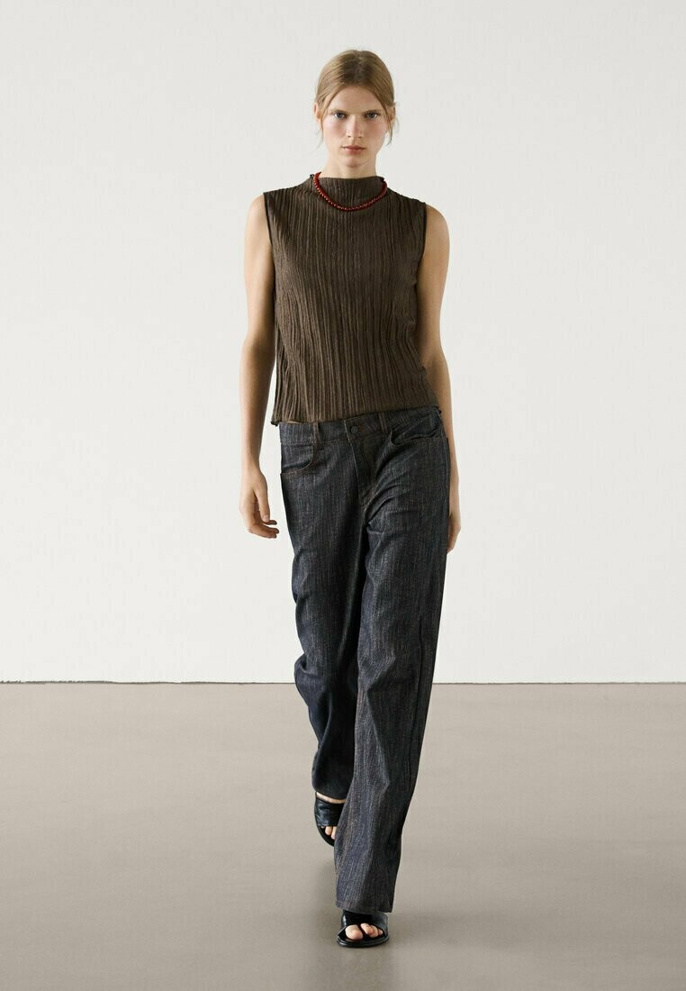 

Джинсы прямого кроя WIDE LEG WITH FLECKED DETAIL Massimo Dutti, темно-синий