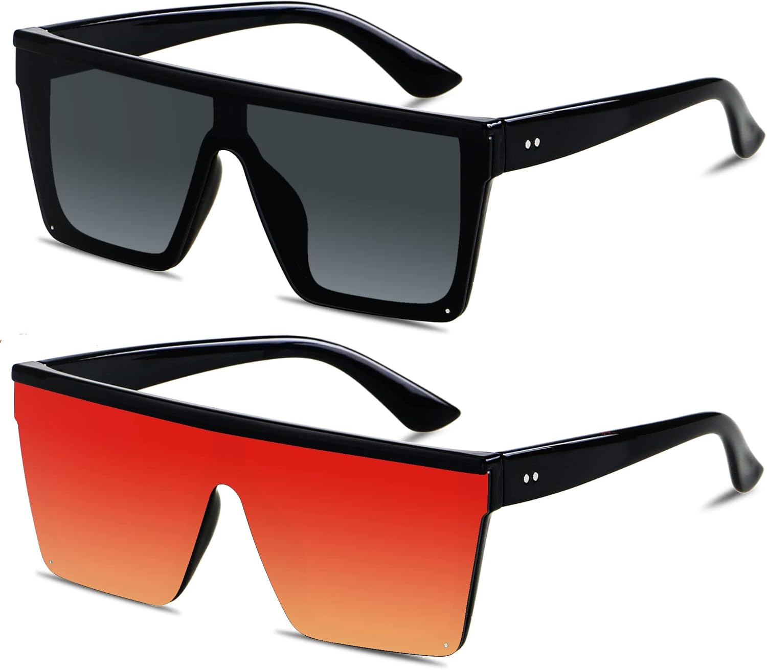 

Солнцезащитные очки LYZOIT квадратной формы большого размера для женщин и мужчин, с плоской верхней частью, модные, с большой защитой от УФ-излучения, без оправы, (2pack) Glossy Black + Mirrored Red