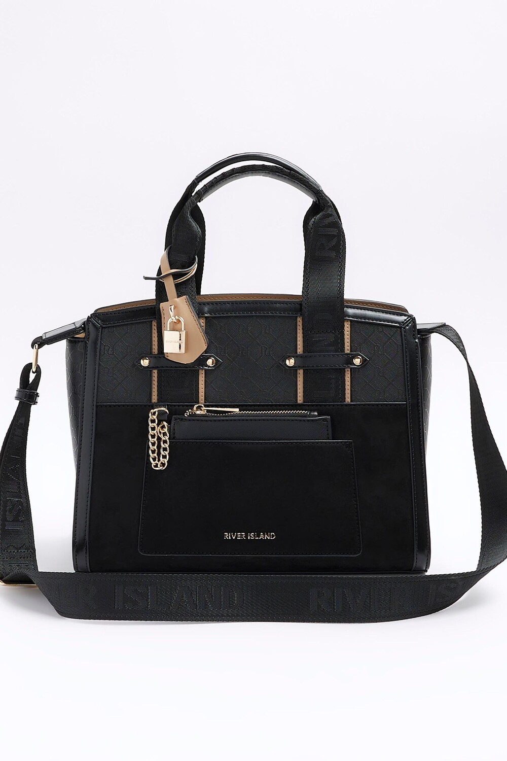

Большая сумка с плетеной ручкой River Island, черный
