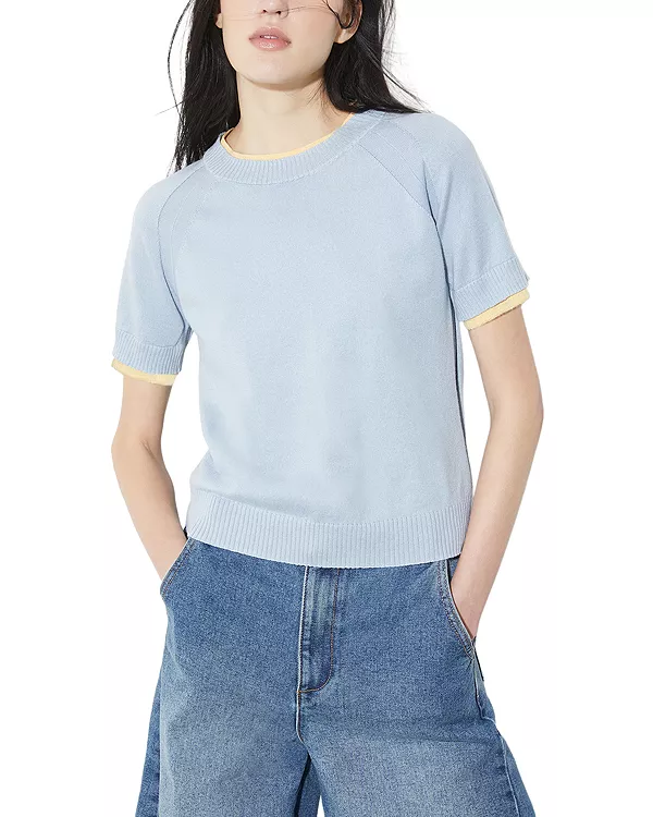 

Хлопковый свитер с круглым вырезом и кашемировой отделкой Max&Co., синий