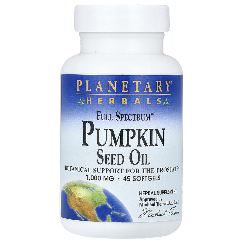 

Planetary Herbals, Full Spectrum масло семян тыквы, 1000 мг, 45 капсул (500 мг в каждой капсуле)