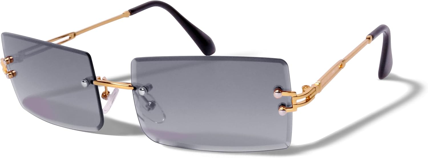 

Солнцезащитные очки ShadyVEU в стиле ретро-винтаж, прямоугольные, в стиле Y2K, с градиентным покрытием, защитой от УФ-излучения UV400 и алмазной окантовкой, для мужчин и женщин, Gold Frame / Black Lens