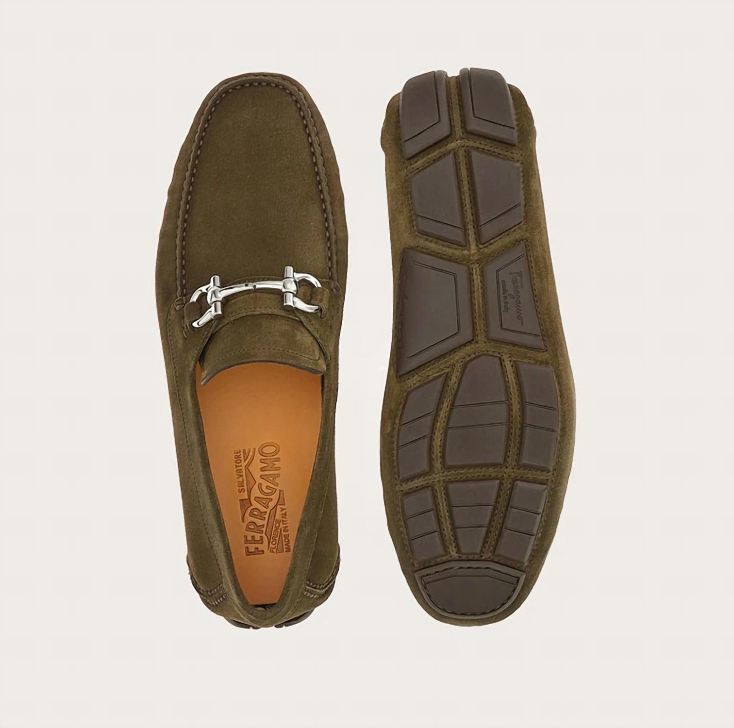 Мужские мокасины с узором Gancini из мускио Salvatore Ferragamo, Muschio — фото 4