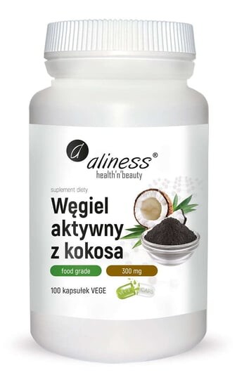 

Активированный уголь из кокоса Food Grade 300 мг Aliness, 100 растительных капсул.