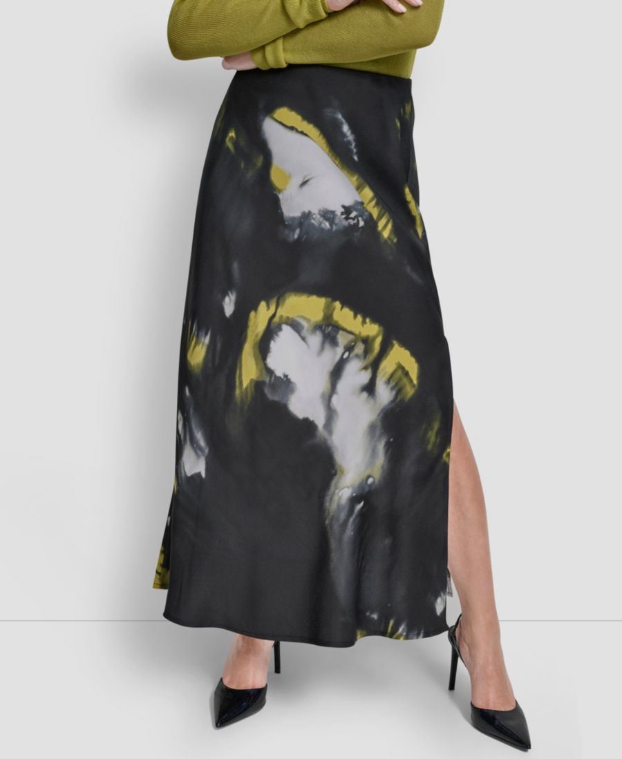 

Женская макси-юбка с принтом, сшитая по косой, надевается через голову DKNY, Marbled Citronella