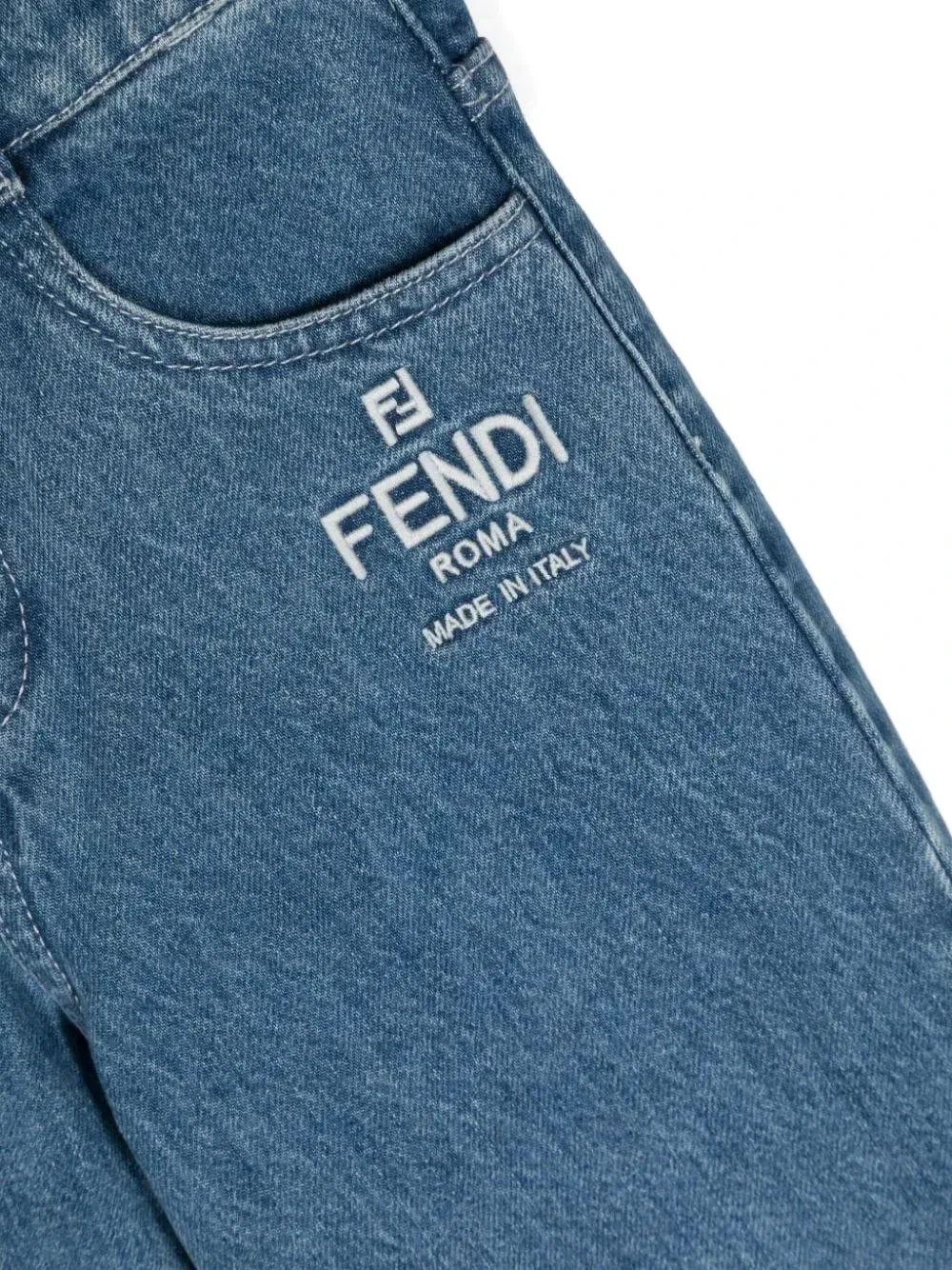 Джинсы с вышитым логотипом Fendi Kids, синий — фото 3