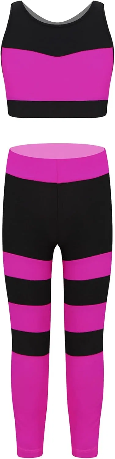 Детский спортивный костюм Mufeng, топ и леггинсы, Stripes Hot Pink