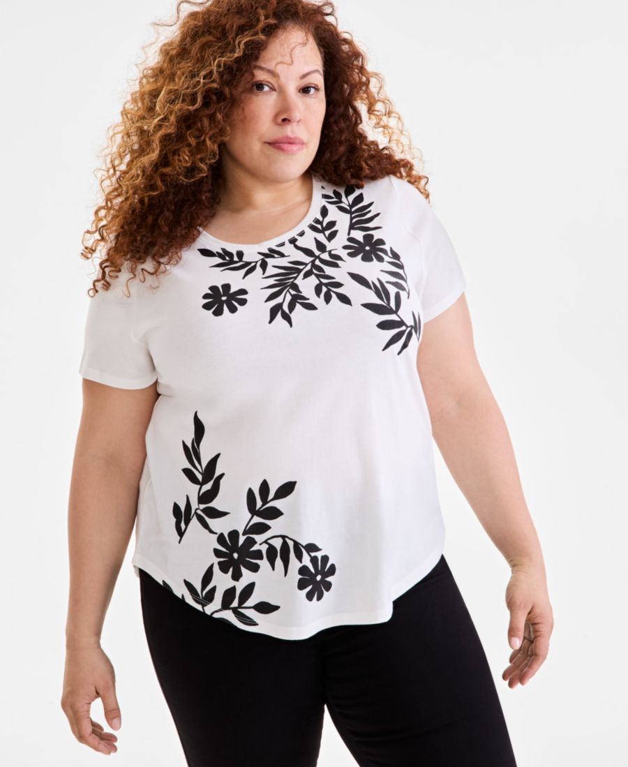 

Футболка с принтом и круглым вырезом больших размеров Style & Co, Spring Shitake