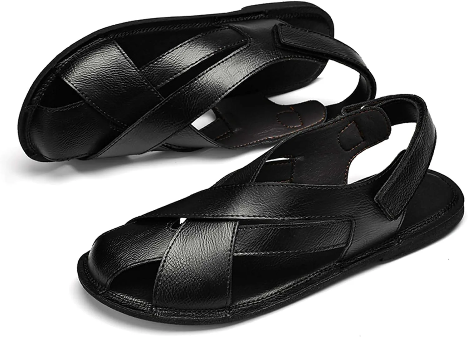 

Mens Fashion Leather Сандалии hook-and-loop Rome Сандалии Mens Barefoot Сандалии Business Сандалии Daily Casual Сандалии Soft and Breathable Anti-slip Wear-resistant Durable Vtiao, черный