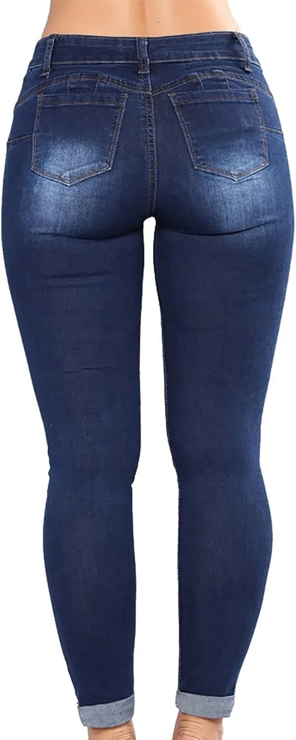 Скинни джинсы для женщин с потертостями и разрывами, низкая посадка, Slim Fit, Stretchy, Plus Size — фото 4