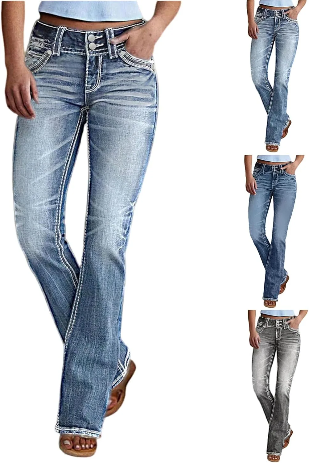 Женские джинсы с высокой талией Slim Fit Straight Leg Stretchy