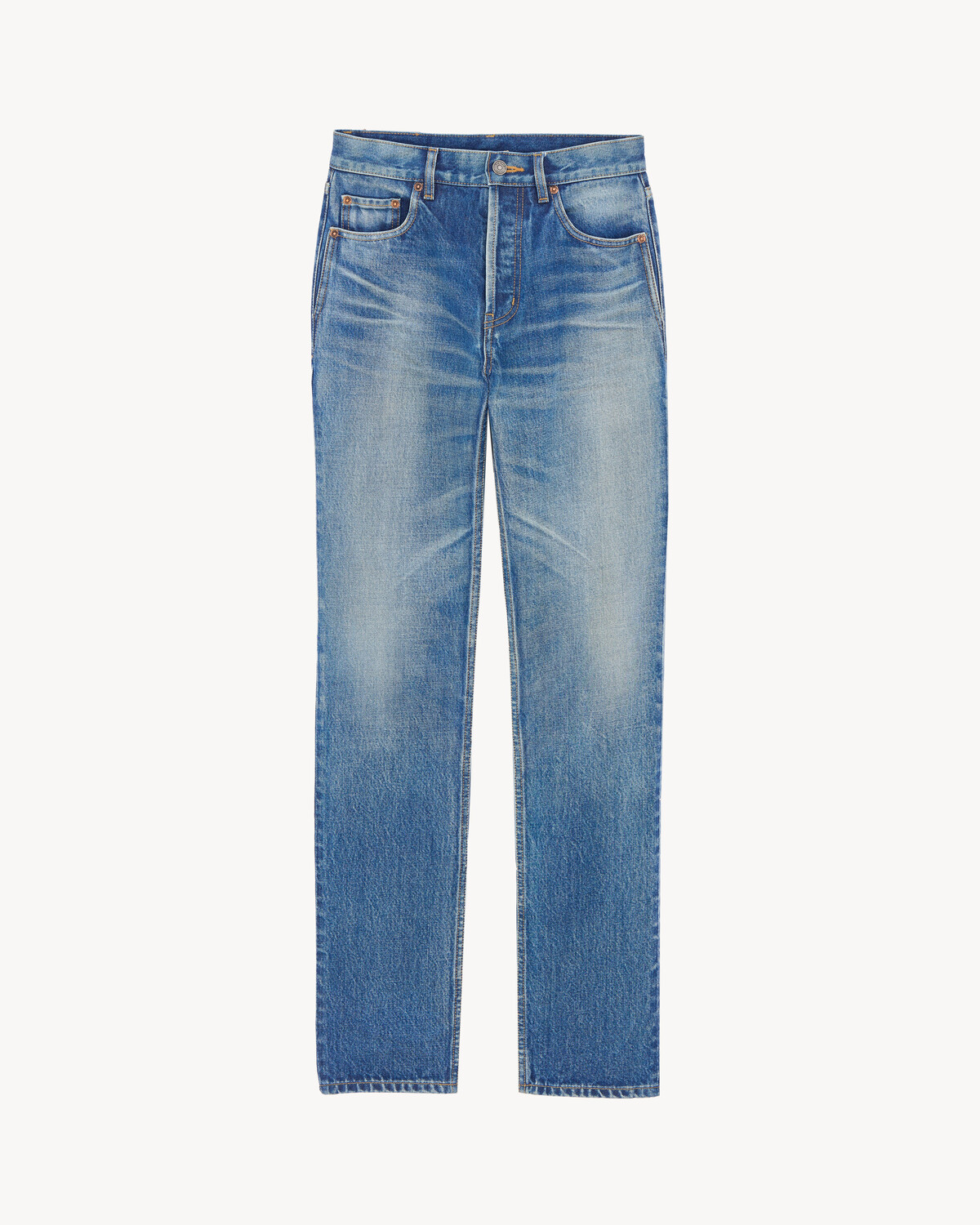 

Прямые джинсы из денима цвета ever vintage blue SAINT LAURENT, синий