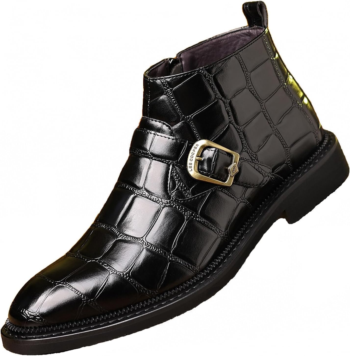 

Мужские кожаные челси с принтом и монк-застежкой, ботинки на пряжке без шнуровки с боковой молнией, модные с заостренным носком, классические бизнес-ботинки чука для повседневной носки, работы, вечеринок, оксфорды Enoegmsd, черный