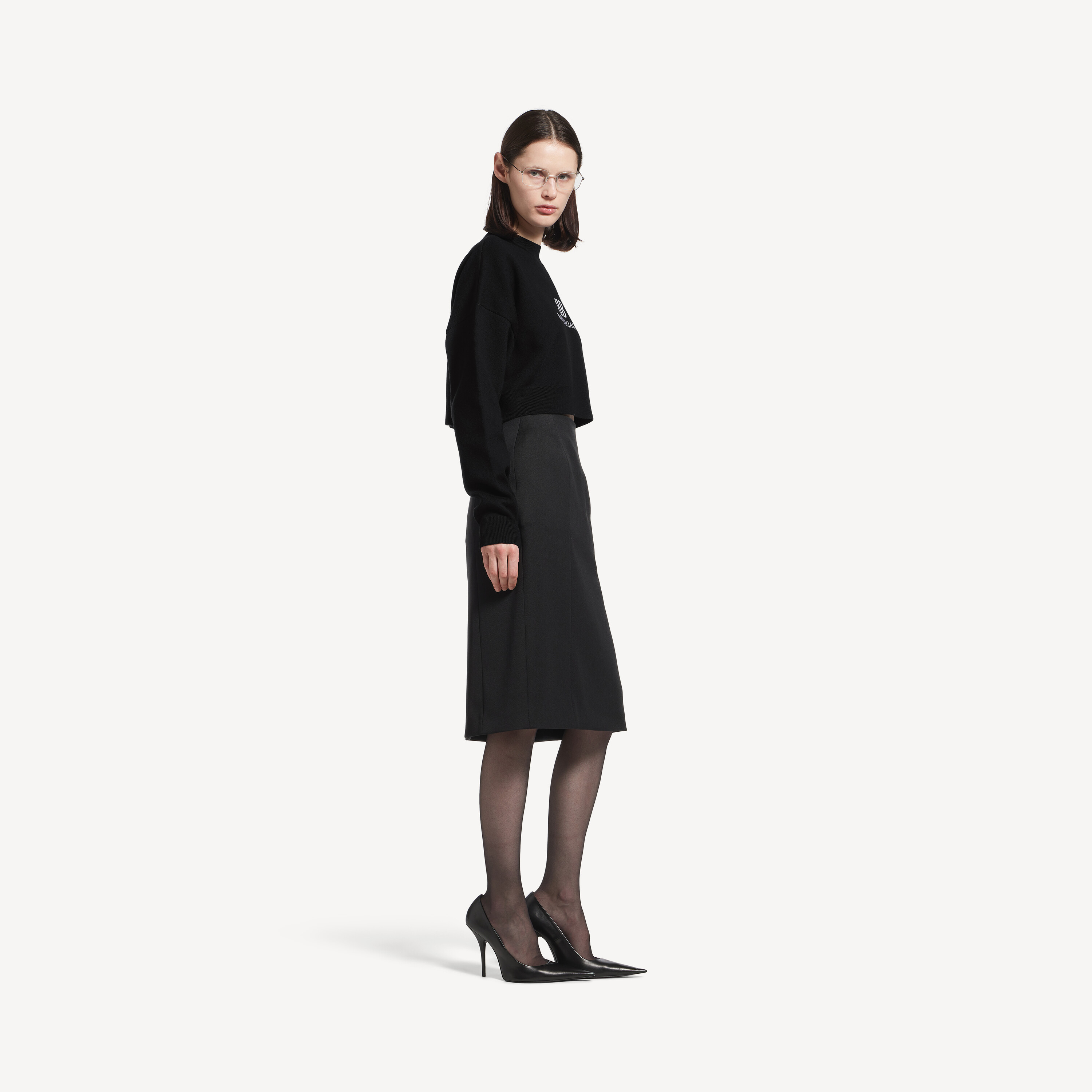 BALENCIAGA Женский укороченный свитшот черно-белого цвета — фото 2