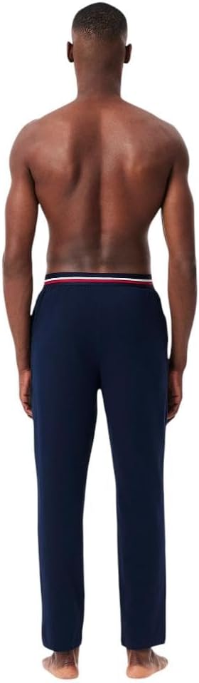 Мужские пижамные брюки Lacoste Cotton Stretch с триколорной резинкой, Navy Blue — фото 3