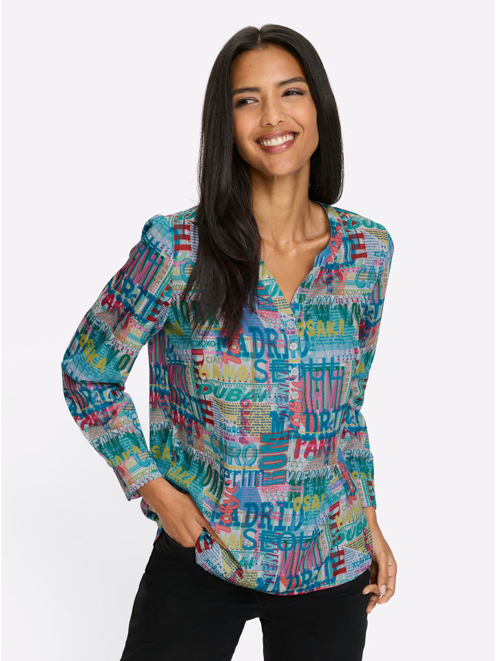 

Блузка с длинными рукавами в бело-бирюзовый принт Sieh an!