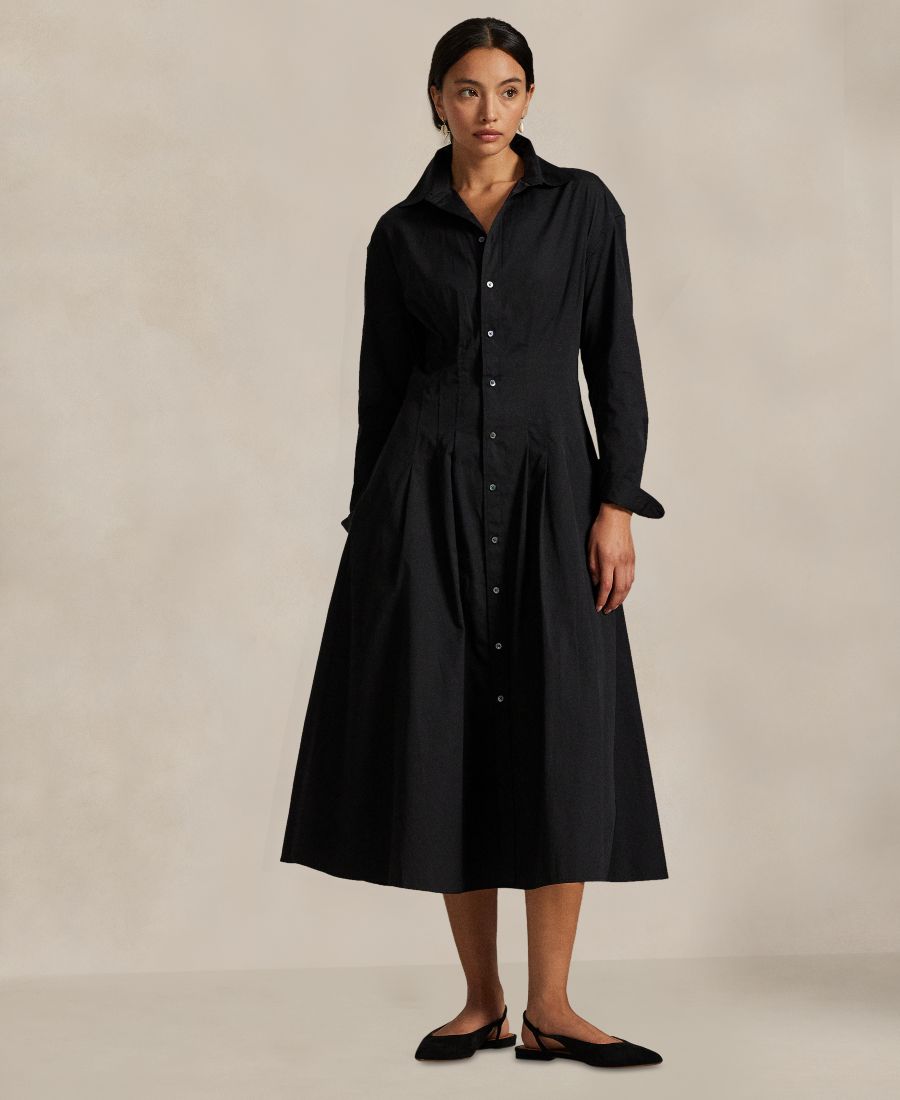 

Женское плиссированное хлопковое платье-рубашка Polo Ralph Lauren, Polo Black