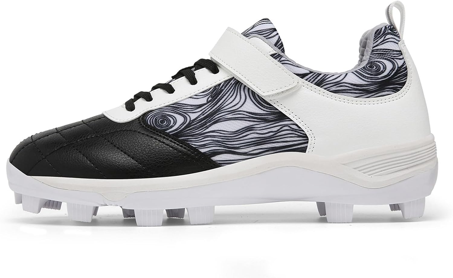 

Бейсбольные кроссовки DHAEY для мужчин и женщин, профессиональные бутсы для бейсбола, тренировочные кроссовки с 13 фиксированными противоскользящими шипами, удобные кроссовки для поля (Цвет: бело-черный, Размер: 9.5 женский / 8 мужской)