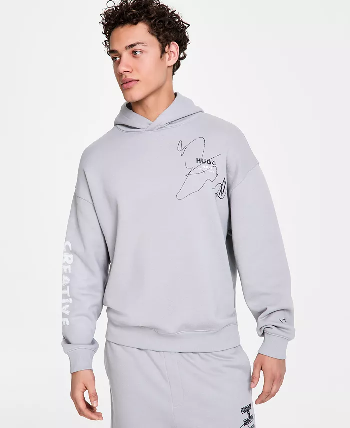 

Мужская худи свободного кроя с длинным рукавом и логотипом Nedimo Hugo Boss, серый