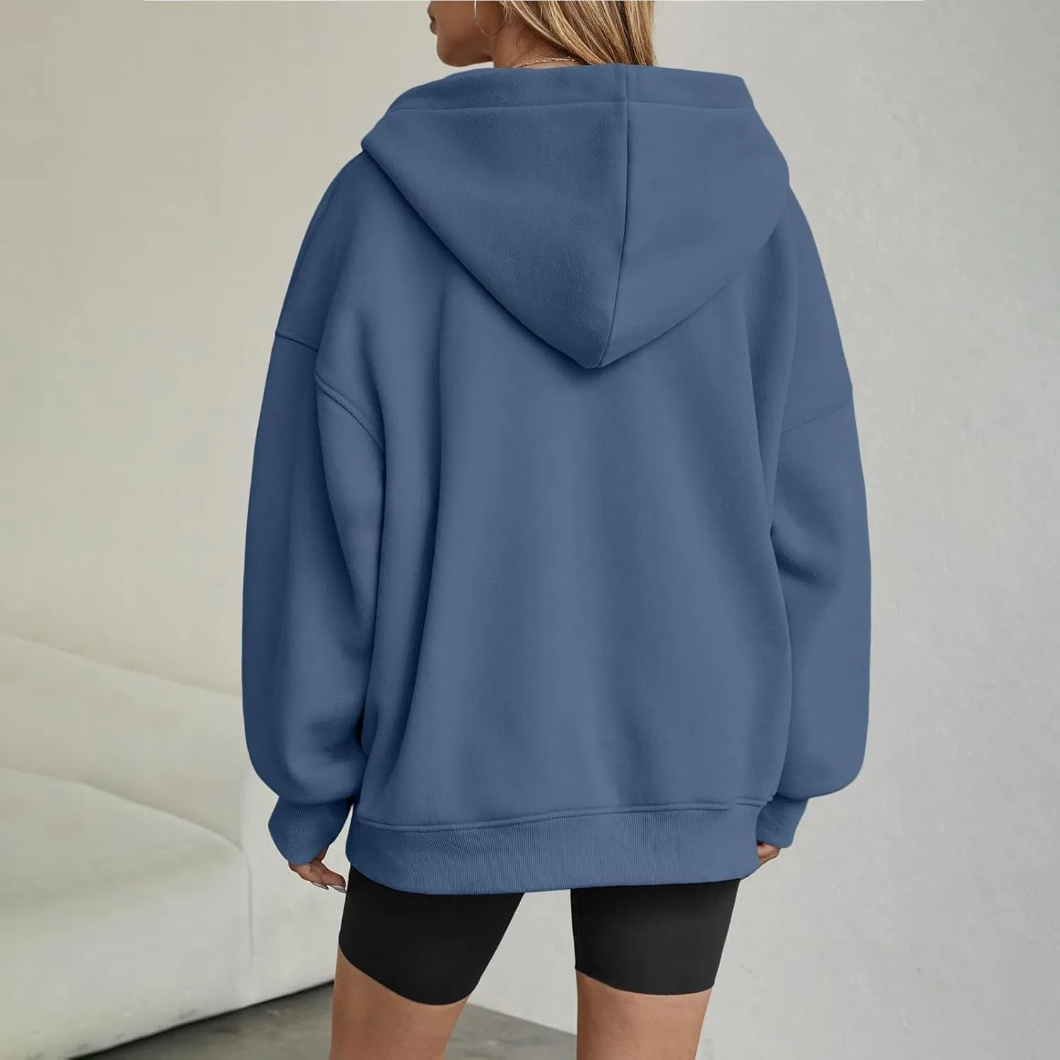 Женский оверсайз худи V-образный вырез, Polyester, Blue — фото 3