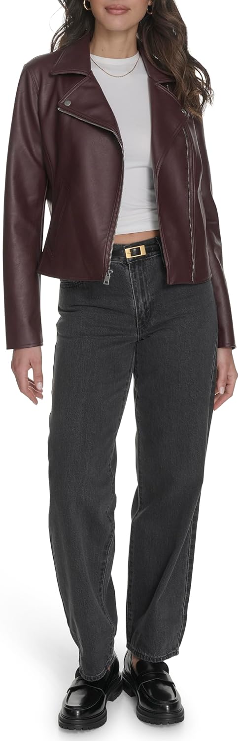 Женская кожаная куртка-косуха Levi's с прорезными карманами, бордовый — фото 2