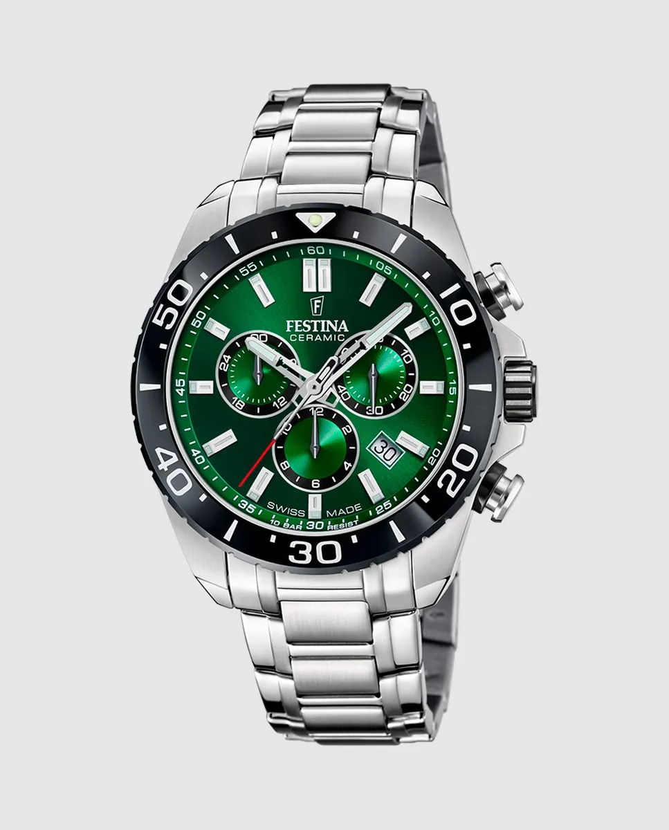 

F20042/3 Chrono Швейцарские мужские часы из серебряной стали Festina, серебряный