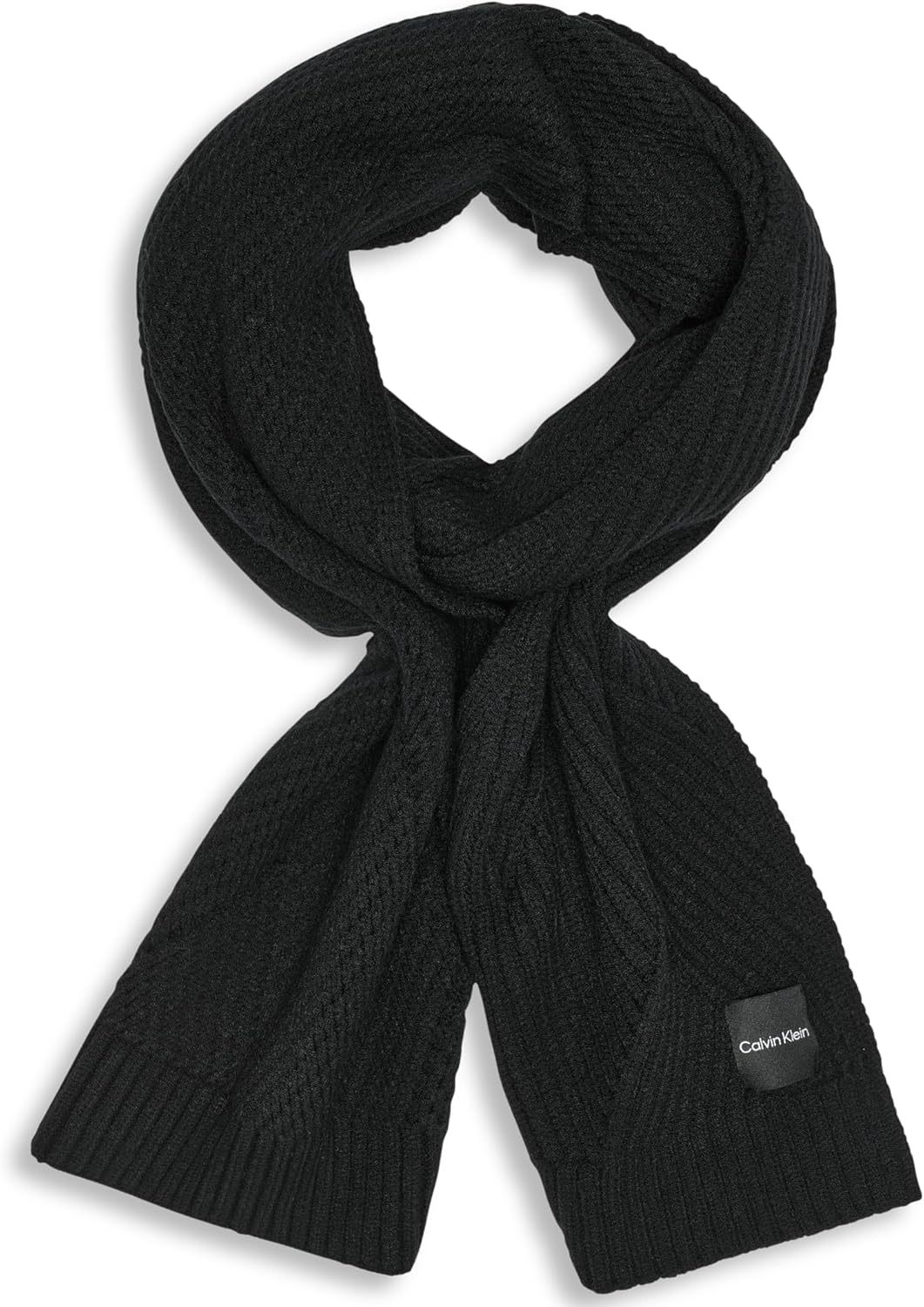 

Женский шарф Calvin Klein в диагональную полоску с нашивкой-логотипом CK, Black
