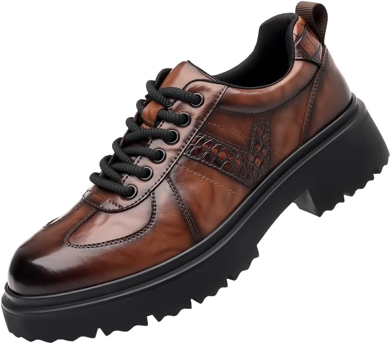 

Мужские кожаные оксфорды с толстой подошвой, удобные, ручной работы, с круглым носком, без застежки, с рельефной подошвой, на шнуровке, формальные дерби, подходят для повседневной носки, работы, офиса, свадьбы и официальных мероприятий Lhyxu, ко...