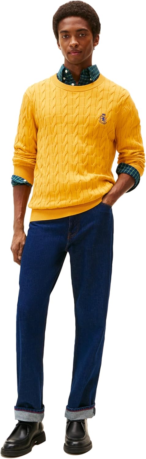 Мужской свитер Tommy Hilfiger Crest Cable Knit Crewneck, легкий пуловер, Countryside Yellow — фото 3