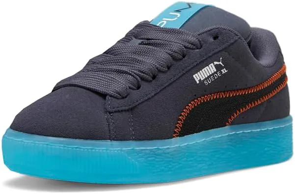 Детские замшевые кроссовки PUMA для мальчиков, размер XL, на шнуровке, повседневные - синие, серый — фото 3