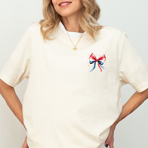 

Футболка с коротким рукавом и кокеткой в виде патриотического банта со звездой Simply Sage Market, Cream