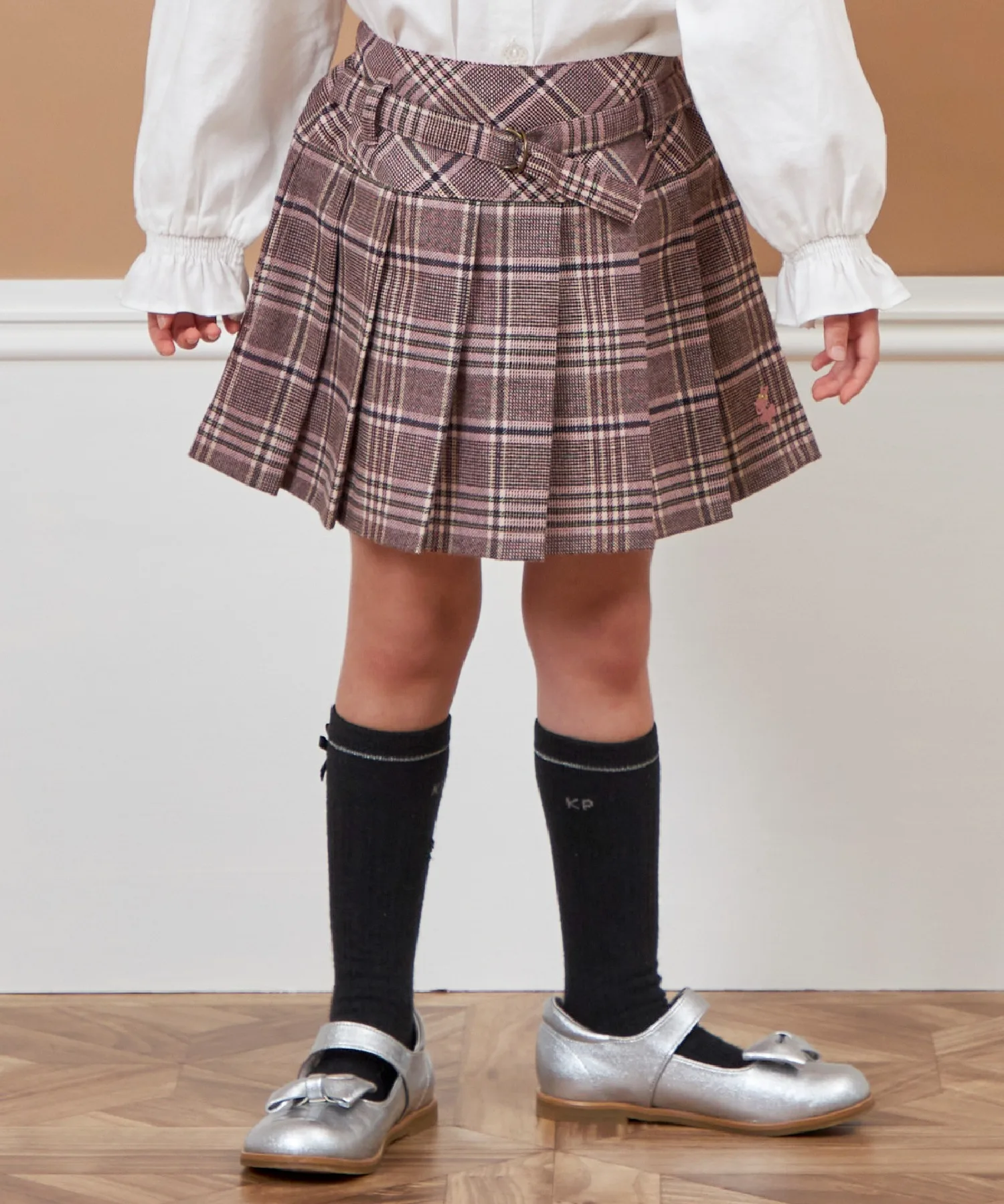 Детская юбка клетчатая плиссированная KP Check Pleats Skirt розовая