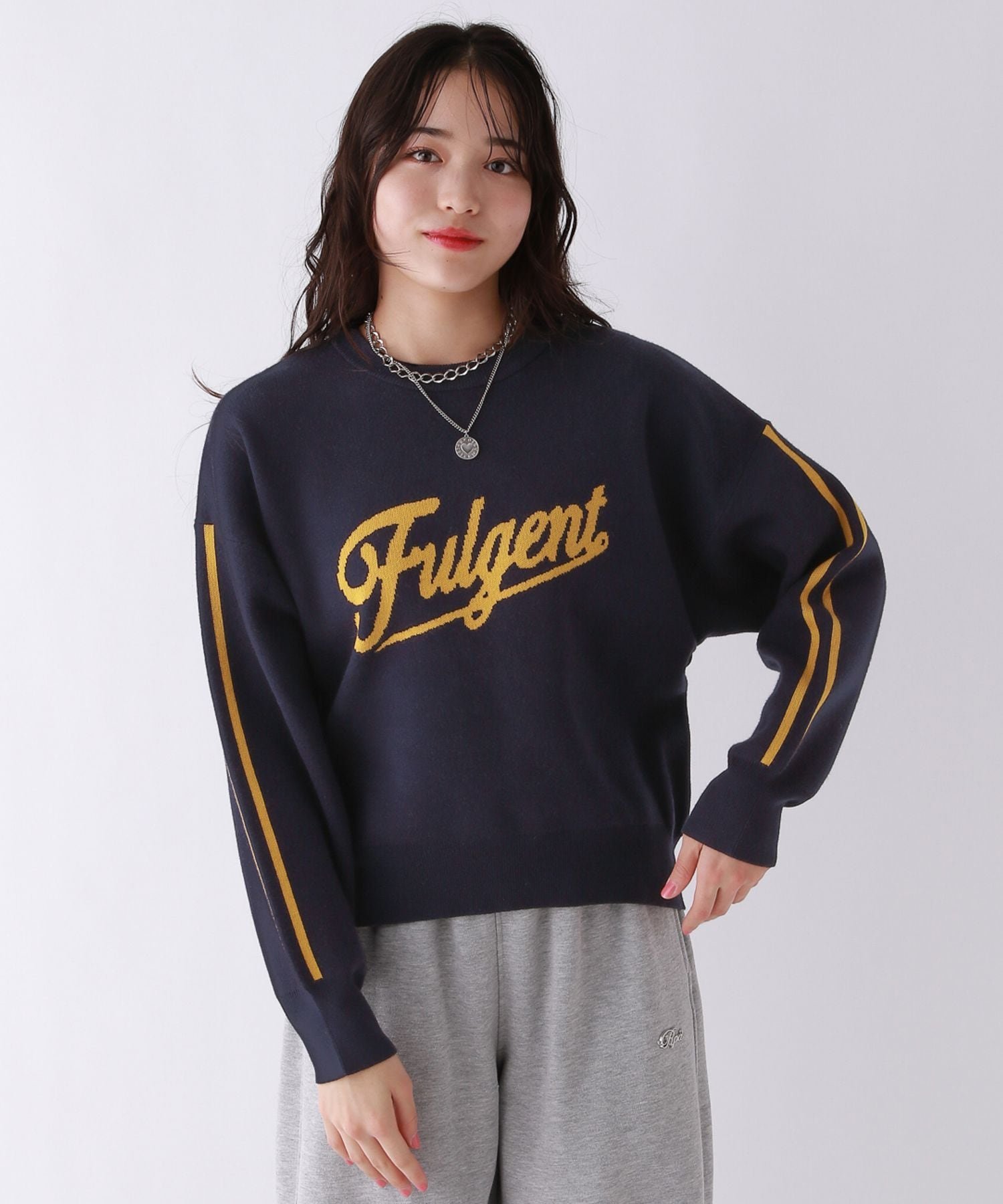 Вязаный свитер Melokyun Repipi Armario, Navy x Mustard Logo 13
