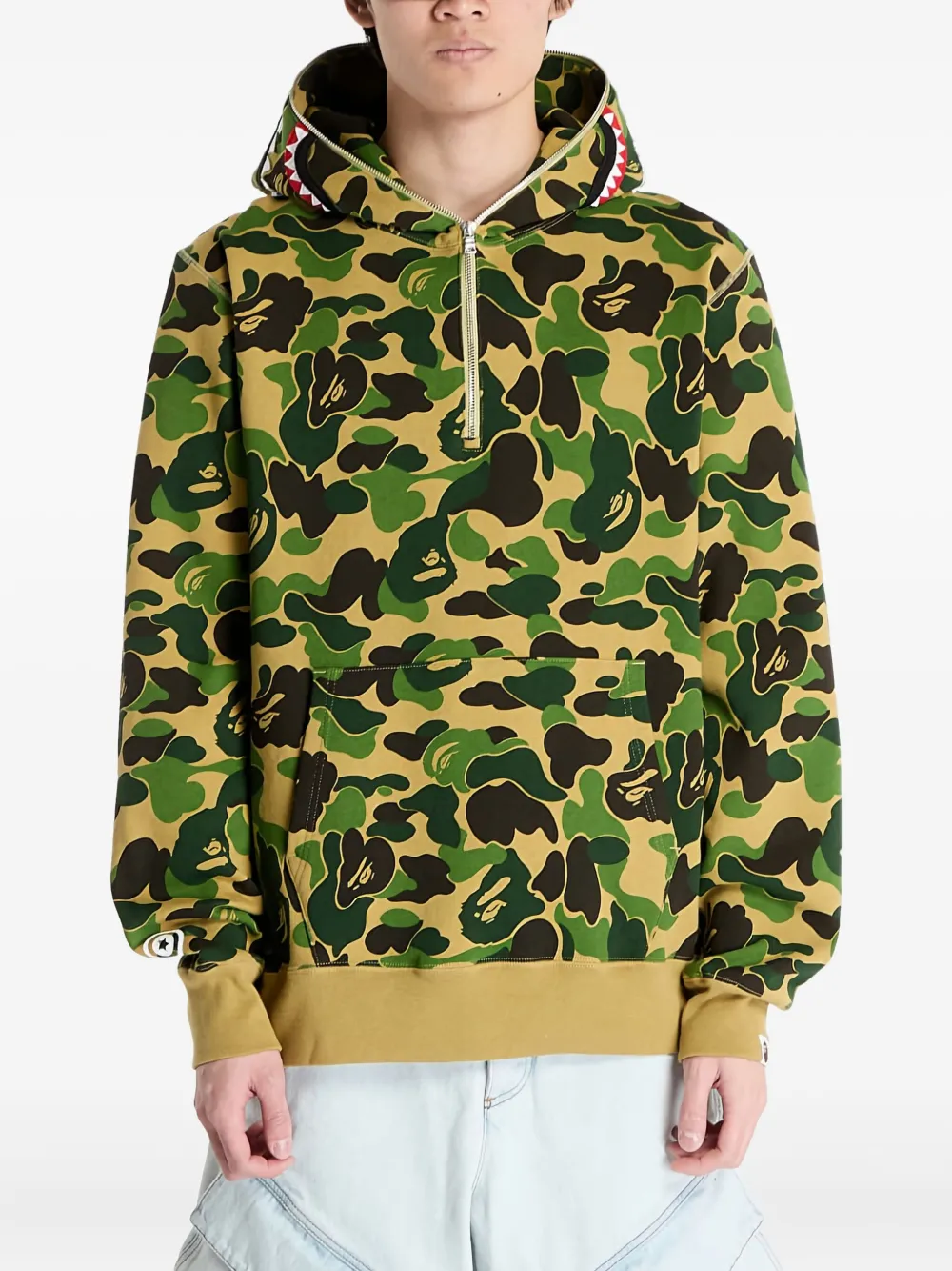 

Пуловер с полумолнией и узором «Акула» A BATHING APE, желтый