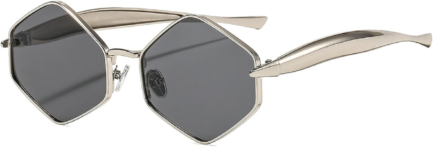 

Солнцезащитные очки в стиле ретро Polygon для женщин и мужчин, модные шестиугольные солнцезащитные очки с золотой металлической оправой и защитой от УФ-излучения UV400 mincl, Silver Black