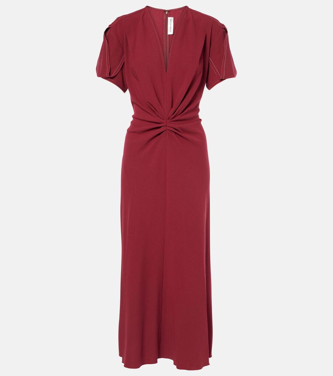 

Платье миди из смесовой шерсти со сборками Victoria Beckham, цвет oxblood
