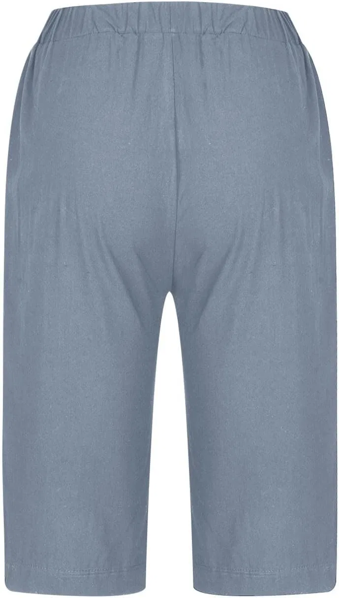 Капри женские с завязками на поясе, Cotton Linen, синий — фото 4